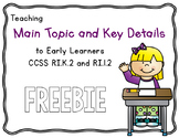 Main Topic and Key Details Kindergarten FREEBIE!