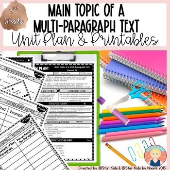 Preview of Main Topic of a Multi-Paragraph Text Unit Plan | RI.2.2, ELA.2.2 | EDITABLE 