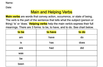Preview of Main and Helping Verbs
