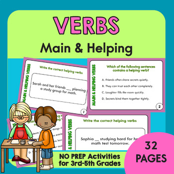 Preview of 32 Main and Helping Verbs Task Cards - Grammar Practice for 3rd 4th 5th Grades