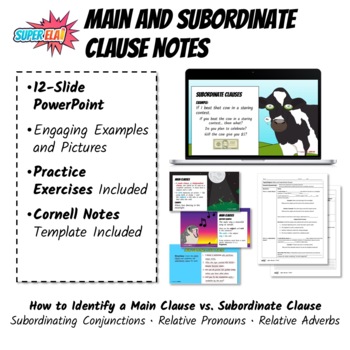 Preview of Main and Subordinate Clauses - PowerPoint & Cornell Notes