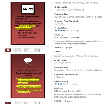Preview of Main idea,Quoting,Paraphrasing, & Inferring: Skills Bundle for Reading & Writing