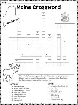 Maine Crossword Puzzle by Ann Fausnight TPT