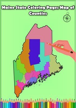 Preview of Maine State Coloring Pages Map of Counties Highlighting Rivers Lakes Cities