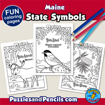 Maine State Symbols Activity Coloring Pages Word Search Puzzle BUNDLE