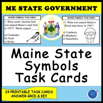 Preview of Maine State Symbols Task Cards (State Government, Natural Resources, Icons)
