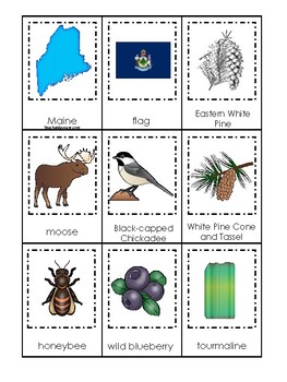 Maine State Symbols themed 3 Part Matching Game Printable Preschool Game