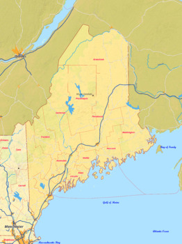 Maine map with cities township counties rivers roads labeled by World ...