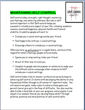 Maintaining Self Control- lesson plan, and activities by Health is