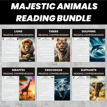 Preview of Majestic Animals Reading Worksheets Bundle | Animal Kingdom Biodiversity