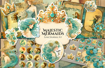 Preview of Majestic Mermaid Junk Journal Kit junk journal ideas pages,ephemera,bookmarks