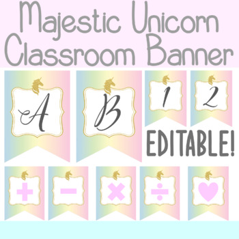 Preview of Majestic Unicorn Editable Classroom Banner