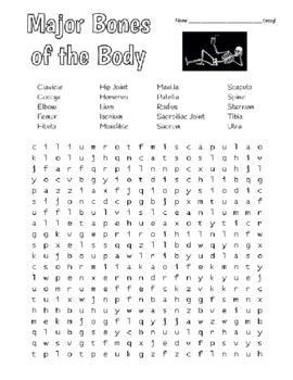 Preview of Major Bones of the Body - Basic Wordsearch w/ KEY, Quote & Zentangles to Color