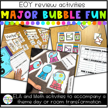 Preview of Major Bubble Fun Theme Day Activities | ELA and Math First Grade EOY Review