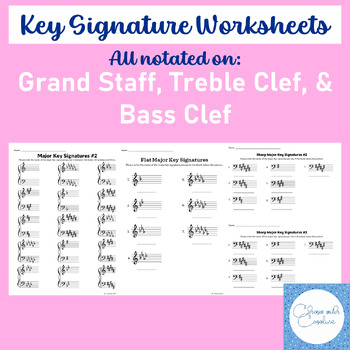 Preview of Major Key Signature Worksheet - BUNDLE - Grand Staff, Bass Clef, & Treble Clef