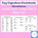 Major Key Signature Worksheet - BUNDLE - Grand Staff, Bass