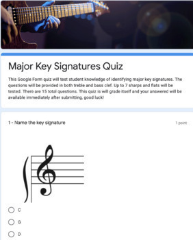 Preview of Major Key Signatures Quiz (Google Form Self-Grading)