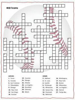 Major League Baseball Teams Crossword Puzzle Word Search Combo