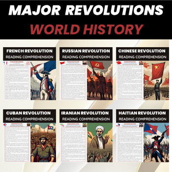 Preview of Major Revolutions in World History Reading Comprehension Bundle