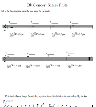 Preview of Major Scale Worksheets for Band