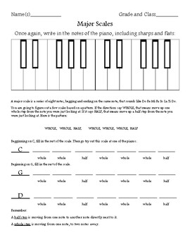 Preview of Major Scales Worksheet - Piano