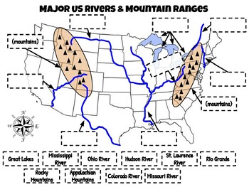 Major US Rivers & Mountain Ranges Map by Alex Kelley  TPT