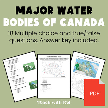 Preview of Major Water Bodies in Canada - Canadian Geography Quiz - Answer Key Included