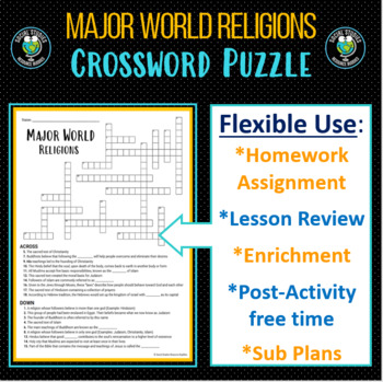 Major World Religions Crossword Puzzle Key by Social Studies Resource