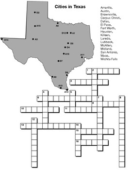 Texas Map Major Cities crossword and word search by Pointer Education
