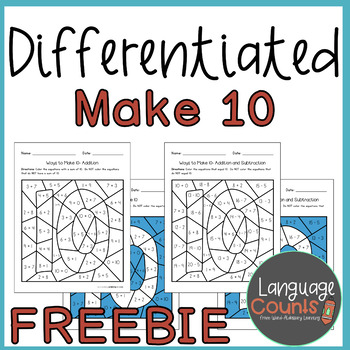 Make 10, Color By Sum/Difference Freebie by Language Counts | TpT