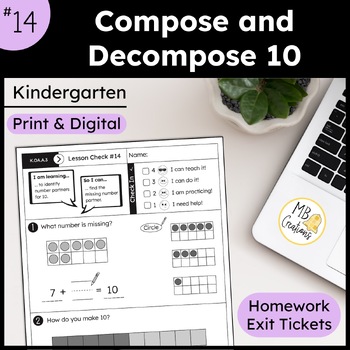 Preview of Make a 10 & Build a Ten Frame Worksheet L14 Kindergarten iReady Math Exit Ticket