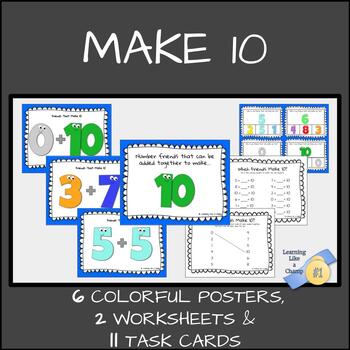 Preview of Make 10, Number Pairs - Posters, Worksheets and Task Cards