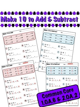 Preview of Make 10 to Add and Subtract - Common Core 1.OA.6 & 2.OA.2