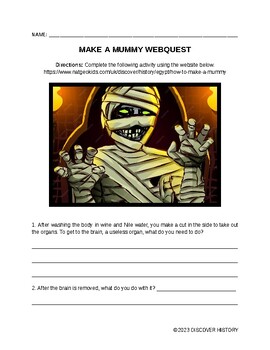 Preview of Make A Mummy Webquest with Key