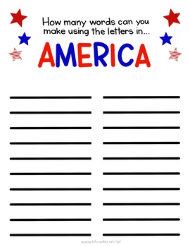 Preview of Make ‘AMERICA’ words activity