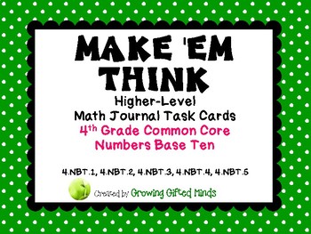 Preview of Make 'Em Think Higher Level Math Task Cards 4th Grade NBT standards