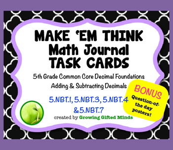 Preview of 5th Grade Make 'Em Think Math Journal Prompt-Decimal Foundations & Add/Subtract