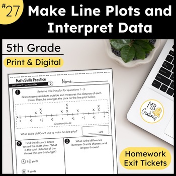 Preview of Make Line Plots and Interpret Data Worksheets & HW - iReady Math 5th Grade L27