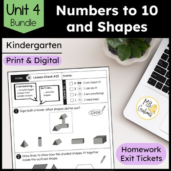 Preview of Kindergarten Make Numbers to 10 & Compose Shapes Worksheets - iReady Math Unit 4