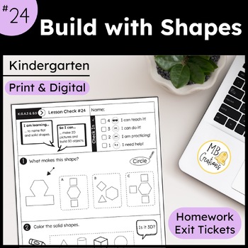 Preview of Build 2D & 3D Shapes Exit Tickets/Worksheets -iReady Math Kindergarten Lesson 24