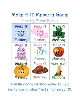Preview of Make Ten Memory Game ~ Monthly Themed Bundle