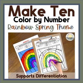Preview of Spring Make Ten Color-by-Number Coloring Pages for Addition Within 10 Worksheets