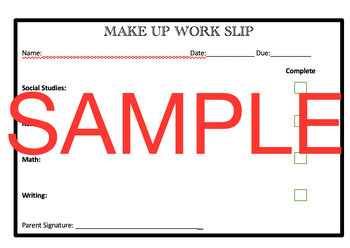 Preview of Make Up Work Slip (Editable)