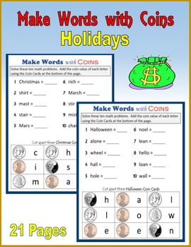 Preview of Make Words with Coins - Holidays