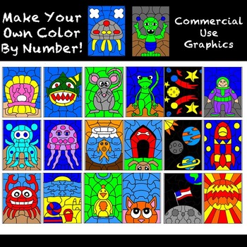 Preview of Make Your Own Color By Number Clipart-Jumbo Set-20 pages