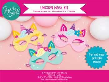 make your own printable unicorn kids masks diy kit by paper cactus crafts