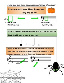 Preview of Make Your Own Song! Halloween Composition Worksheet! For Beginners