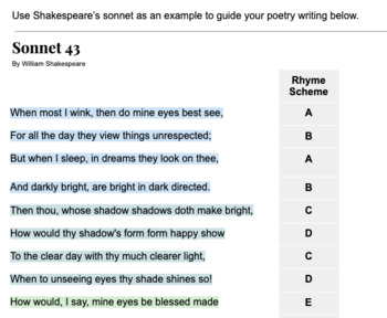 Preview of Make Your Own Sonnet - Sonnet 43