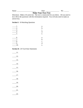 Preview of Make Your Own Test and Answer Key Review Worksheet