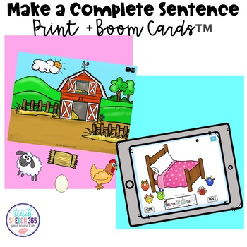 Preview of Make a Complete Sentence [Print + Boom Cards™] for Speech Therapy